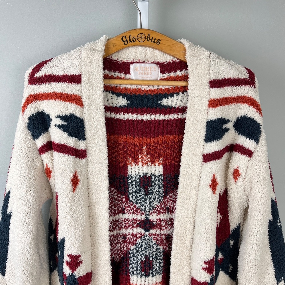 Audrey Parks Aztec Cardigan Sweater Womens M Southwestern‎ Soft Fuzzy Francescas - Picture 3 of 5